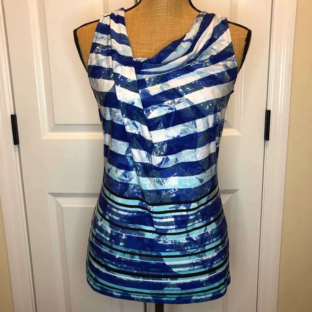Ivanka Trump Drape Neck blue and white blouse size XS